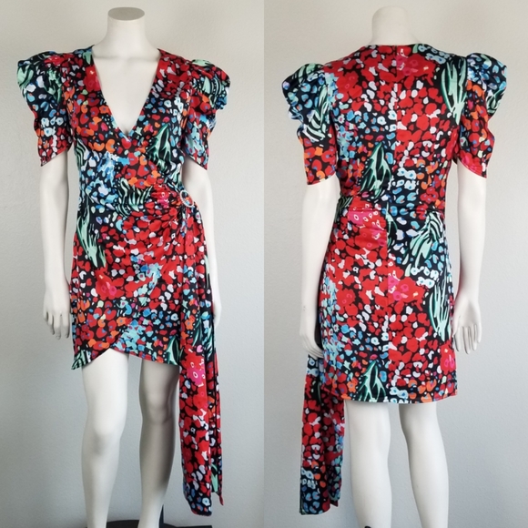 Elliatt Donna Party Faux Wrap Mini Dress in Multi-Color Floral Print Size XS - Picture 2 of 12